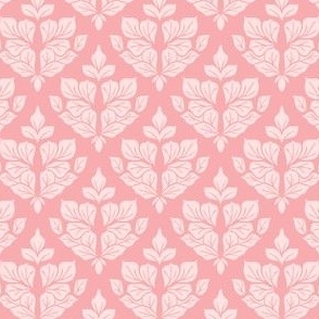 Mini Small Scale Traditional Damask Leaves – Pale Pastel Pink on Pink  – 4.5 inch Repeat