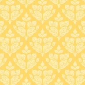 Mini Small Scale Traditional Damask Leaves – Pale Pastel Butter Yellow on Medium Yellow – 4.5 inch Repeat