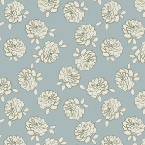 ROSIE - Medium Dusty Blue with Green  and Cream Tossed Rose