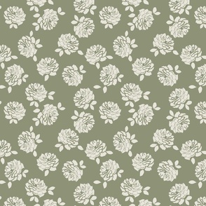 ROSIE - Small  Sage Green and Cream Tossed Rose