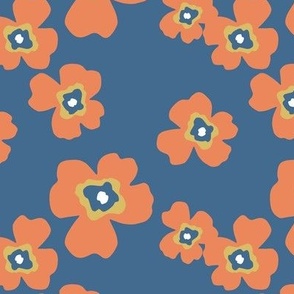 orange on blue modern flowers