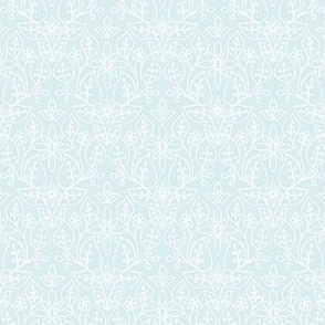  Hand Drawn Floral Print – White on Pale Lightest Aqua – 4 inch x 3 inch Repeat – Boho Rose Collection