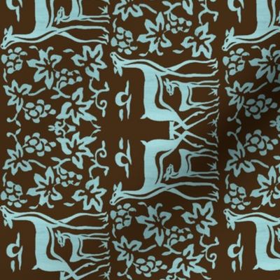 Arts&Crafts deer teatowel - seafoam on dkbrown-30