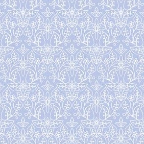 Hand Drawn Floral Print – White on Medium Periwinkle – 4 inch x 3 inch Repeat – Boho Rose Collection