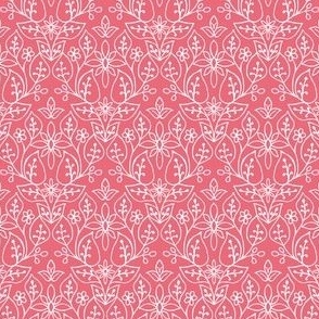 Hand Drawn Floral Print – White on Raspberry Pink – 4 inch x 3 inch Repeat – Boho Rose Collection