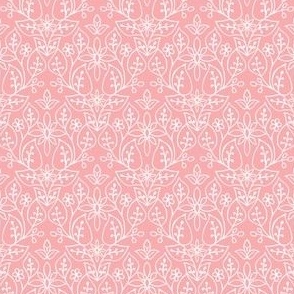 Hand Drawn Floral Print – White on Medium Candy Pink – 4 inch x 3 inch Repeat – Boho Rose Collection