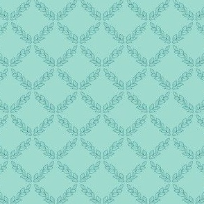 Laurel Crown Plaid – Teal Outline on Medium Aqua – 4 inch repeat