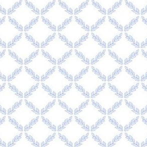 Laurel Crown Plaid – Periwinkle and Royal Blue Outline on White – 4 inch repeat