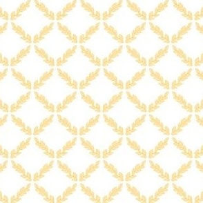 Laurel Crown Plaid – Sunny Yellow Outlined in Gold on White – 4 inch repeat