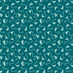 Tulipana Mini Floral –  Aqua on Teal - 1.5 inch x 1.75 inch Repeat