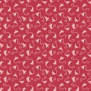 Tulipana Mini Floral –  Pink on Dark Pink Red - 1.5 inch x 1.75 inch Repeat