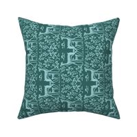 Arts&Crafts deer teatowel - seafoam on dk bluegreen-175