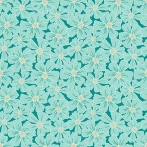 Wild Rose Floral – Hand Drawn - Aqua on Teal – 3 inch repeat - Boho Rose Coordinate
