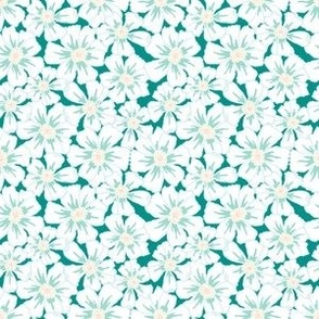 Wild Rose Floral – Hand Drawn - Aqua and White on Teal – 3 inch repeat - Boho Rose Coordinate