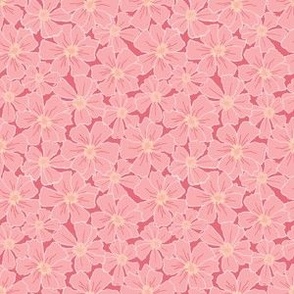 Wild Rose Floral – Hand Drawn - Pink on Dark Pink – 3 inch repeat - Boho Rose Coordinate