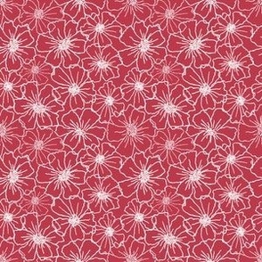 Wild Rose Floral – Hand Drawn - White Outline on Dark Pink Red – 3 inch repeat - Boho Rose Coordinate