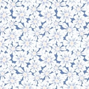 Wild Rose Floral – Hand Drawn - Pastel Blue and White on Periwinkle – 3 inch repeat - Boho Rose Coordinate