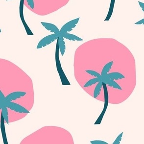 Palm Trees in the Sun in Summery Pink and Tropical Teal (Medium)