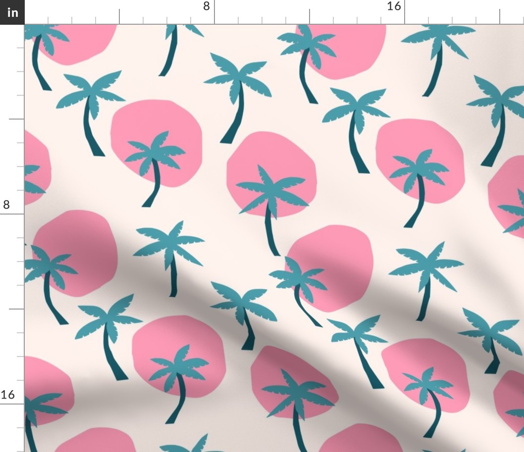 Palm Trees in the Sun in Summery Pink and Tropical Teal (Medium)