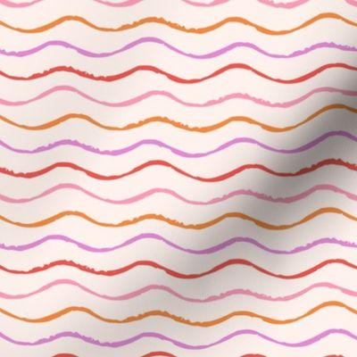 Summery Ocean Waves Stripe in Multicolor Pink Red and Orange (Medium)