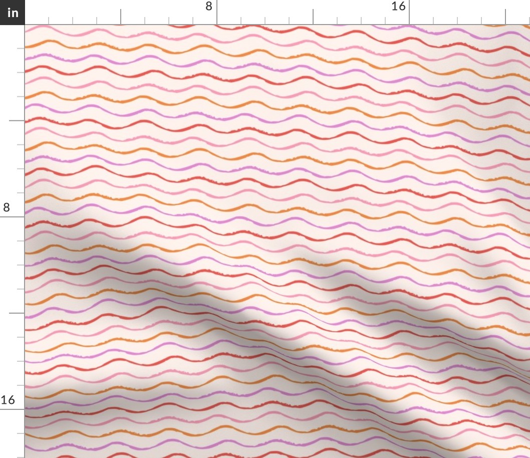 Summery Ocean Waves Stripe in Multicolor Pink Red and Orange (Medium)