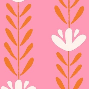 Blooming Vertical Floral Stripe in Summery Pink and Red (Jumbo)