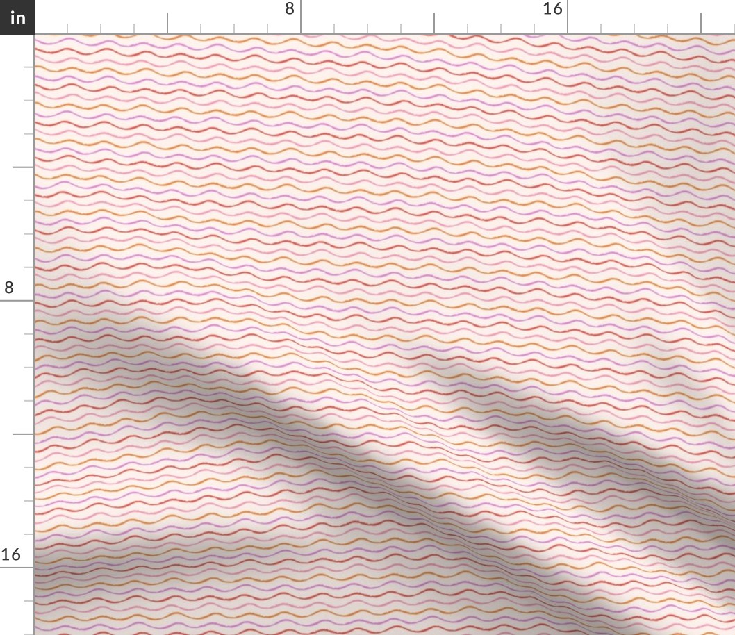 Summery Ocean Waves Stripe in Multicolor Pink Red and Orange (Mini)