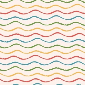 Summery Ocean Waves Stripe in Multicolor Primary Colors (Medium)