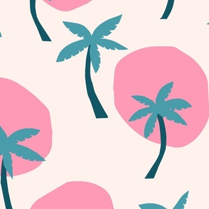 Palm Trees in the Sun in Summery Pink and Tropical Teal (Jumbo)