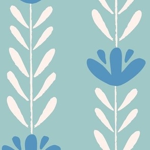 Blooming Vertical Floral Stripe in Sea Mist Green and Blue (Jumbo)