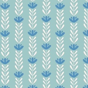 Blooming Vertical Floral Stripe in Sea Mist Green and Blue (Medium)