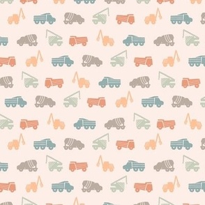 Construction Vehicles and Trucks Muted Multicolor on Cream (Mini)
