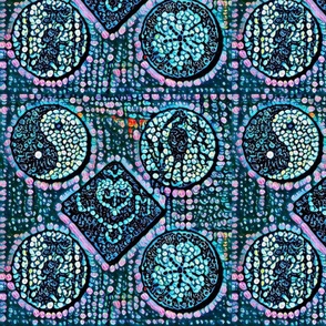 5  stepping stones on mosaic pink and turquoise background