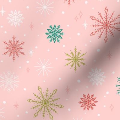 Vintage Minimalist Pink Snowflakes | Mid Century Modern Retro, Merry and Bright, Winter, Christmas