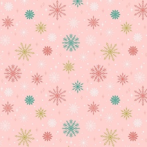 Vintage Minimalist Pink Snowflakes | Mid Century Modern Retro, Merry and Bright, Winter, Christmas