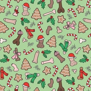 Christmas dick - seasonal candy canes cookies and holiday nude inclusive penis print red jade green on mint