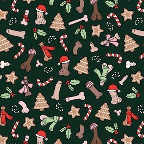 Christmas dick - seasonal candy canes cookies and holiday nude inclusive penis print red mint green on pine