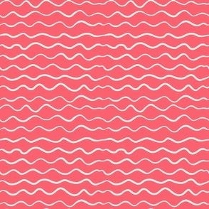 Strawberry swirl wavy lines stripes cream on bright red - EXTRA SMALL SCALE