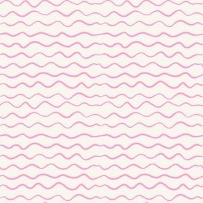 Strawberry swirl wavy lines stripes bubble gum pink on cream - EXTRA SMALL SCALE