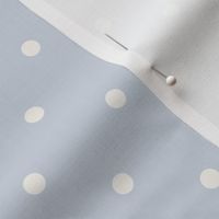 White polka dots on pale pastel blue grey