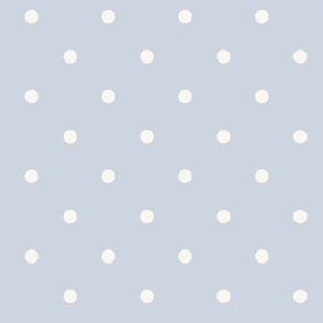 White polka dots on pale pastel blue grey
