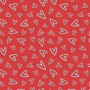 White Valentine hearts on red 4x4