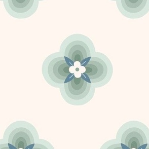 Geometric green on cream quatre floral 