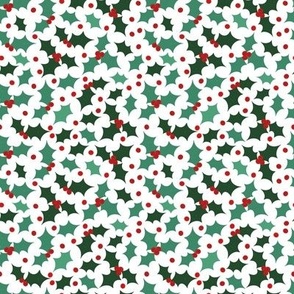 Christmas green holly, red berries on white Small 4x4