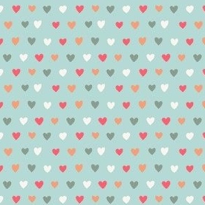 Textured love hearts Valentine's Day orange, red, cream on blue - SMALL SCALE