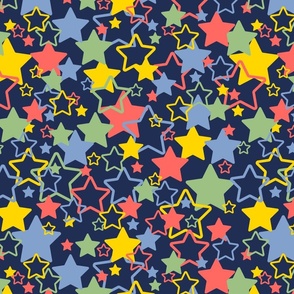 Green, yellow, blue and coral random stars - Large scale