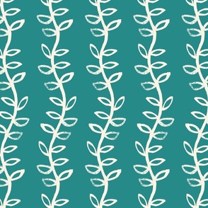 Wavy kelp forest, block print stripes, ivory on teal green