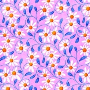 Blue Daisy Tangle on Pink