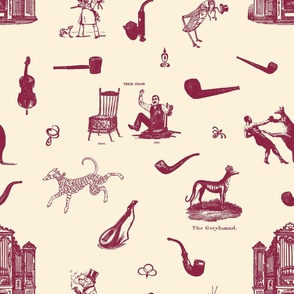 HUSBAND TOILE LARGE - LIBRARY TOILE COLLECTION   (MERLOT)