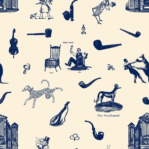 HUSBAND TOILE LARGE - LIBRARY TOILE COLLECTION   (NAVY)